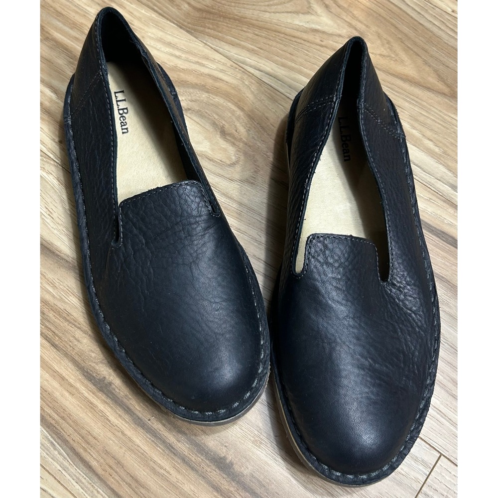 L.L.Bean Stonington Comfort Shoes Women 9 Black Leather Slip On Granola Normcore